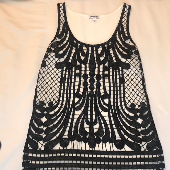 Express Tops - White express tank top with black lace overlay